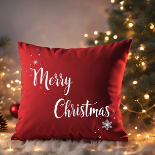 Elegant Merry Christmas Script Red Family Kissen