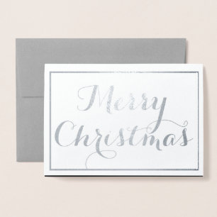 Elegant Merry Christmas Script Typografy Silver Folienkarte