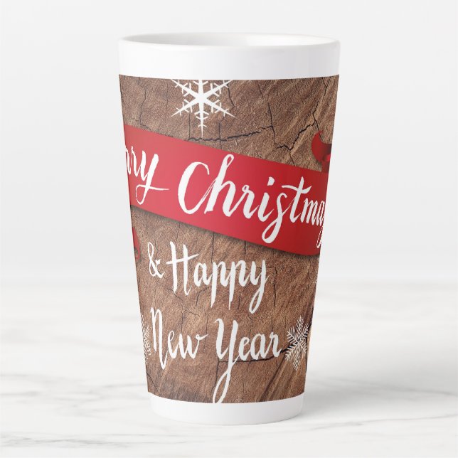 Elegant Merry Christmas Script White Snowflakes Milchtasse (Vorderseite)