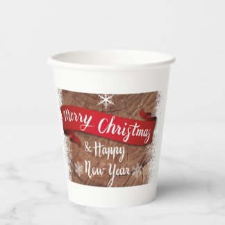 Elegant Merry Christmas Script White Snowflakes Pappbecher