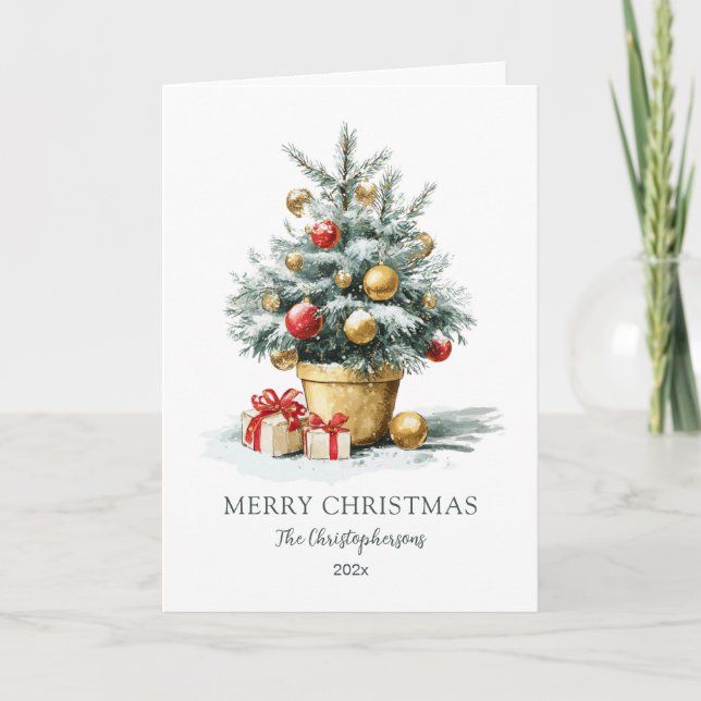Elegant Merry Christmas Tree Card Feiertagskarte (Vorderseite)