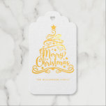 Elegant Merry Christmas Tree Family Geschenkanhänger<br><div class="desc">Machen Sie Ihre Weihnachts-Mailings in dieser Weihnachtszeit angenehm und einfach,  mit einem fröhlichen Weihnachtsbaum in einem festlichen Kalligrafieschrift,  alles in echter Goldfolie. Personalisieren Sie einfach Ihren Namen,  um ihn zu Ihrem eigenen zu machen.</div>