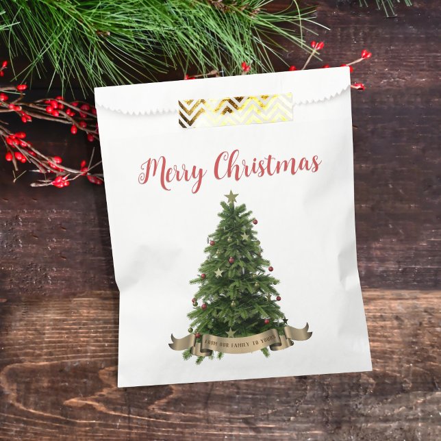Elegant Merry Christmas Tree Family Name Fevor Bag Geschenktütchen (Merry Christmas from our family to yours favor bags just for you)
