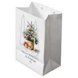 Elegant Merry Christmas Tree Gift Bag Mittlere Geschenktüte