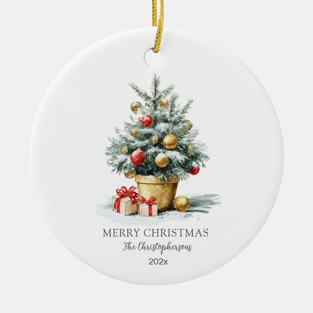 Elegant Merry Christmas Tree Keramik Ornament (Vorne)