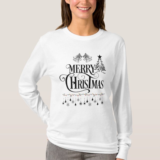 Elegant Merry Christmas Typography Design T-Shirt (Vorderseite)