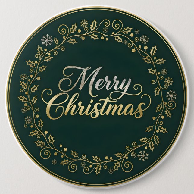 Elegant Merry Christmas Wreath Button (Vorderseite)