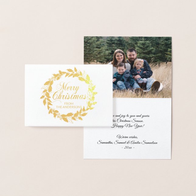 Elegant Merry Christmas Wreath Holly Family FOTO Folienkarte (Anzeige)