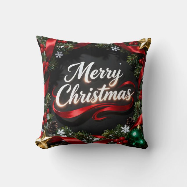 Elegant Merry Christmas Wreath Pillow Kissen (Vorderseite)