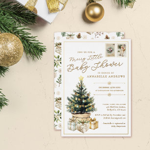 Elegant Merry Little Christmas Baby Shower Gold Folieneinladung