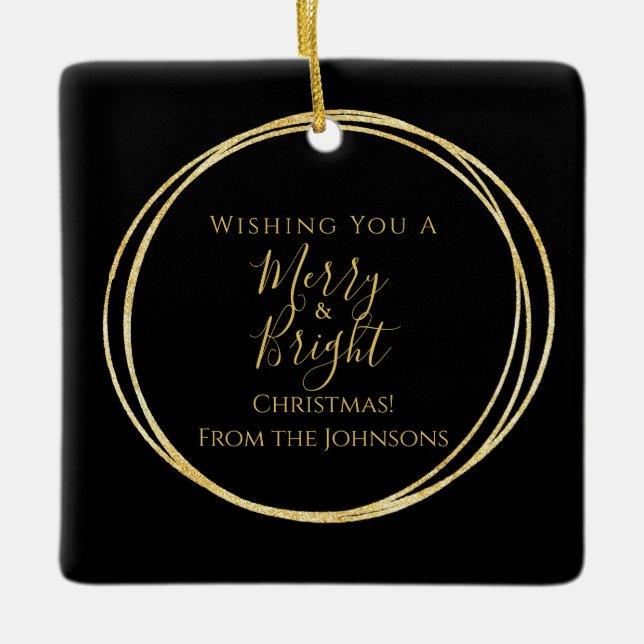 Elegant Merry und helle Familie Name Weihnachten Keramikornament (Vorderseite)