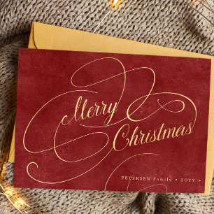 Elegant Merry Weihnachtsgold Drehbuch Rot Nicht-Fo Feiertagskarte