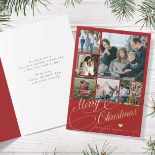 Elegant Merry Weihnachtsskript 6 Foto Collage Red Feiertagskarte