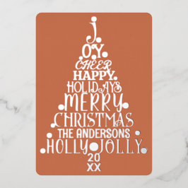 Elegant Merry Word Art Tree Weihnachtsmann Silber Folien Feiertagskarte