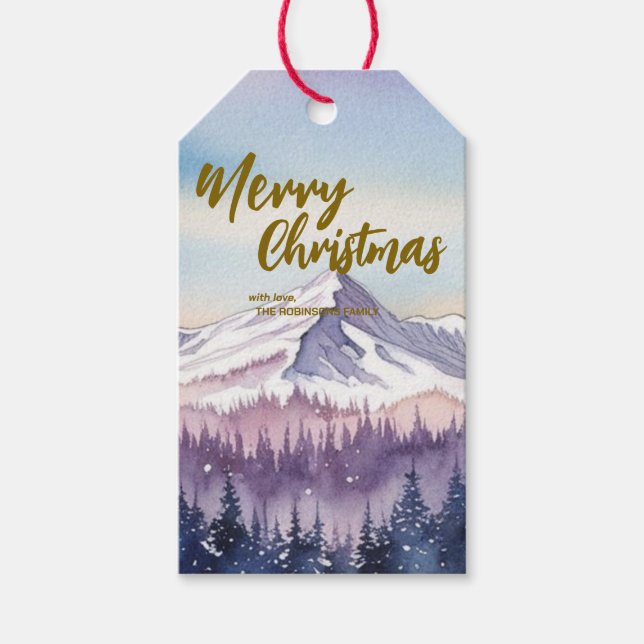Elegant Merry xmas tree forest Gold Skript Holiday Geschenkanhänger (Vorderseite)