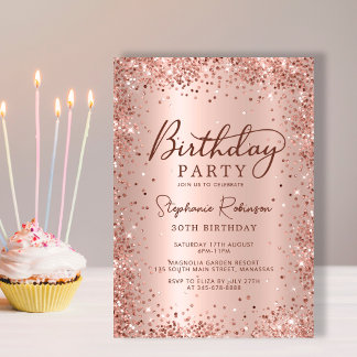 Elegant Metal Rose Gold Glitzer 30. Geburtstag Einladung