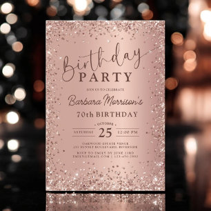 Elegant Metal Rose Gold Glitzer 70. Geburtstag Chi Einladung