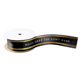 Elegant Metallic Black And Gold Shimmer White Typo Satinband