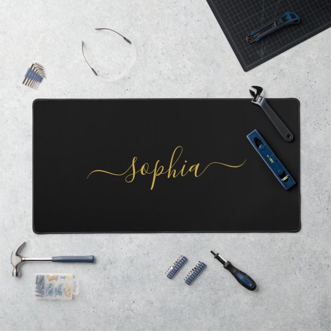 Elegant Metallic Gold Desk Mat Featuring Your Name Schreibtischunterlage (Arbeitsplatz)