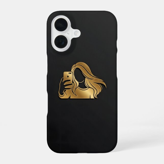 Elegant Metallic Gold Silhouette Selfie Girl iPhone 16 Hülle (Rückseite)