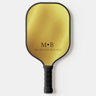 Elegant Metallic Gold Simple Monogram Name Pickleball Schläger
