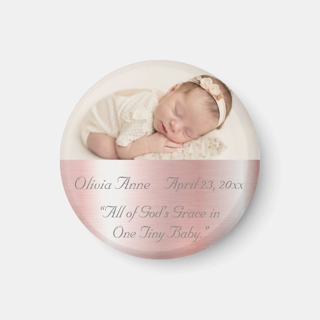 Elegant Metallic Pink Name Baby Girl Hübsch Magnet (Vorne)