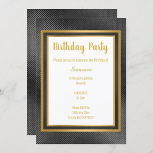ELEGANT METALLIC SCHWARZ & GOLD EMBOSSED GEBURTSTA EINLADUNG