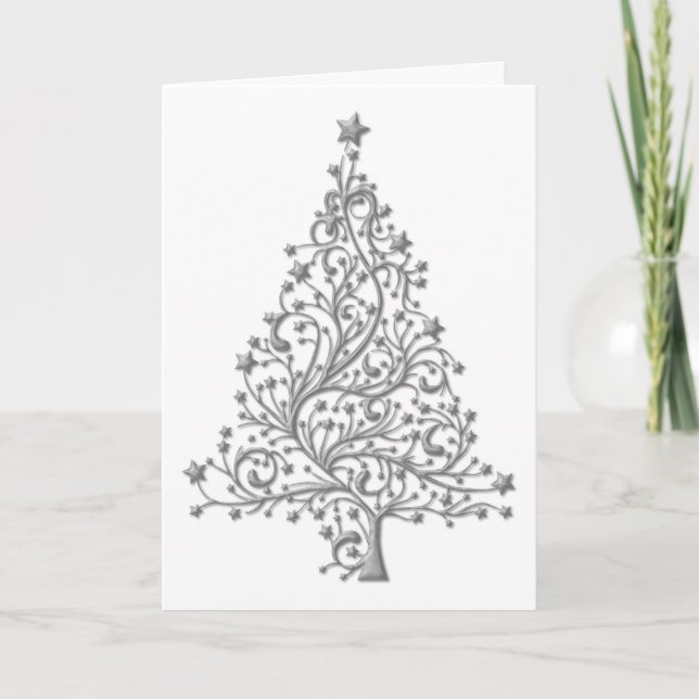 Elegant Metallic Silver Tree Weihnachten Karte (Vorderseite)