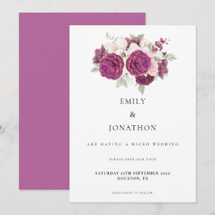 Elegant Micro Wedding Burgundy Florals Rose Pink Save The Date