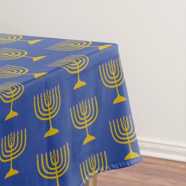 Elegant Mid Blue | Chanukah Hanukkiyah | MENORAH Tischdecke (Beispiel)
