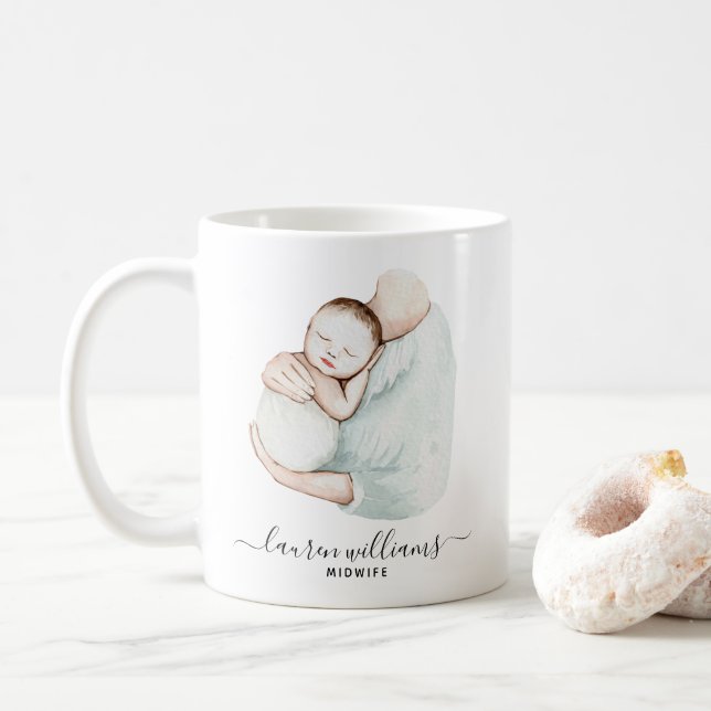 Elegant Midfrau Doula Niedlich Baby Nurse Watercol Kaffeetasse (Mit Donut)