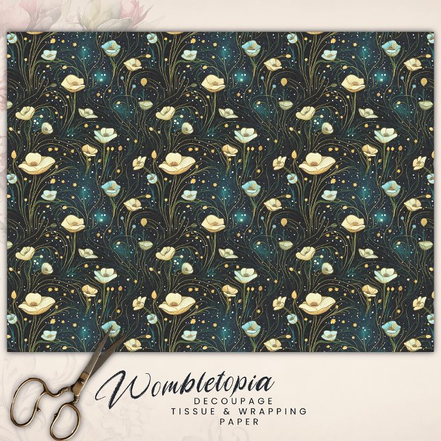 Elegant Midnight Blue Celestial Floral Decoupage Seidenpapier (Von Creator hochgeladen)