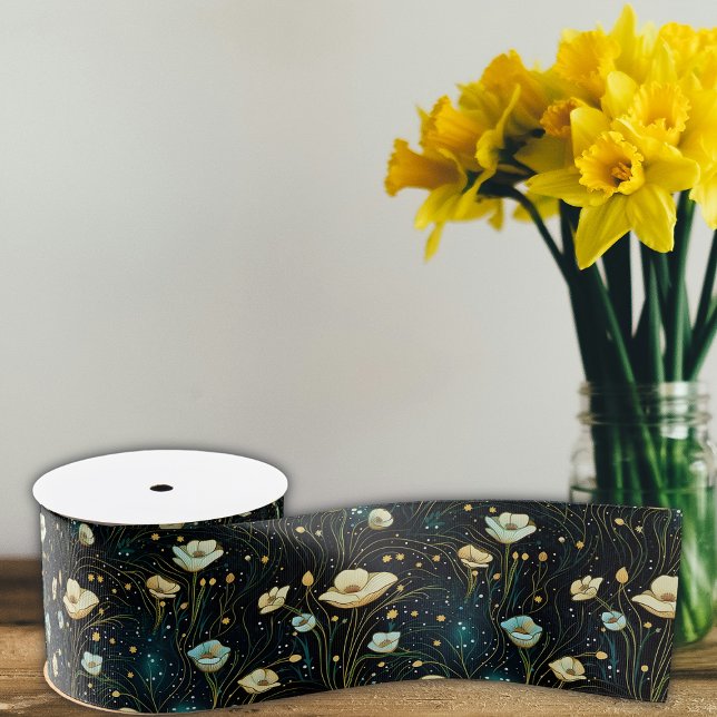 Elegant Midnight Blue Celestial Floral Ripsband (Von Creator hochgeladen)