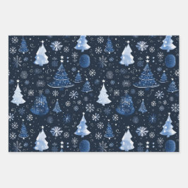 Elegant Midnight Blue Christmas Images Geschenkpapier Set