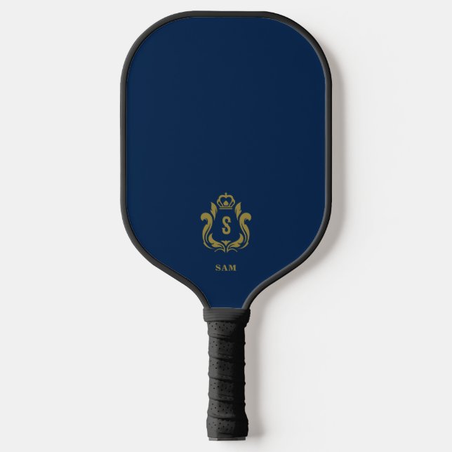 Elegant Midnight Blue Mit Monogramm Pickleball Schläger (Vorderseite)
