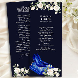 Elegant Midnight Blue Quinceanera Tiara und Rose Programm