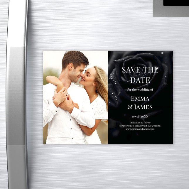 Elegant Midnight Rose Photo Save The Date Magnet (Von Creator hochgeladen)