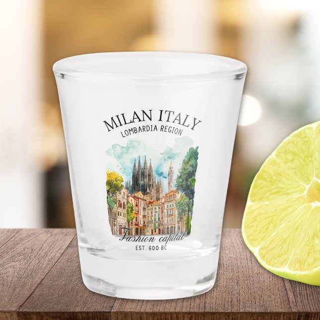 Elegant Milan Italy Cityscape Watercolor  Schnapsglas (Von Creator hochgeladen)