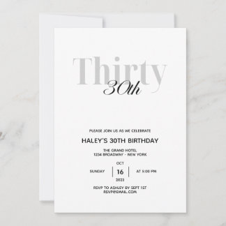Elegant Minimal 30. Geburtstag Party Einladung