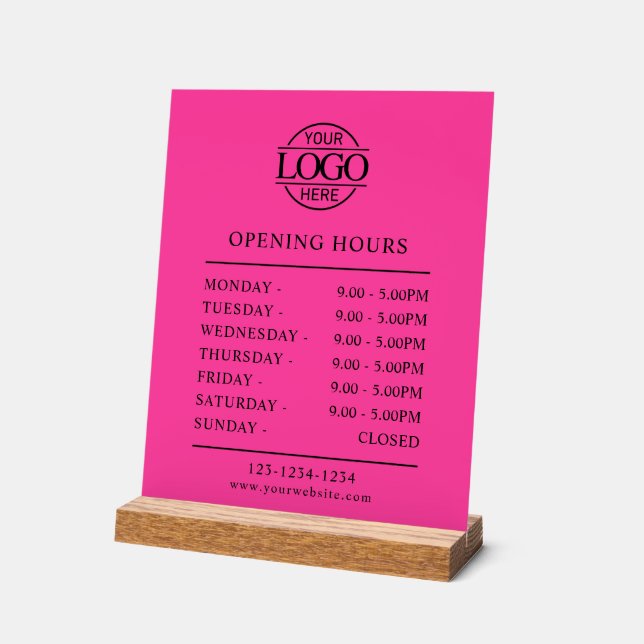 Elegant Minimal Bight Pink Business Opening Hours Acrylschild (Winkel)