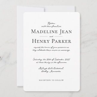 Elegant Minimal Black White Photo Wedding Einladung