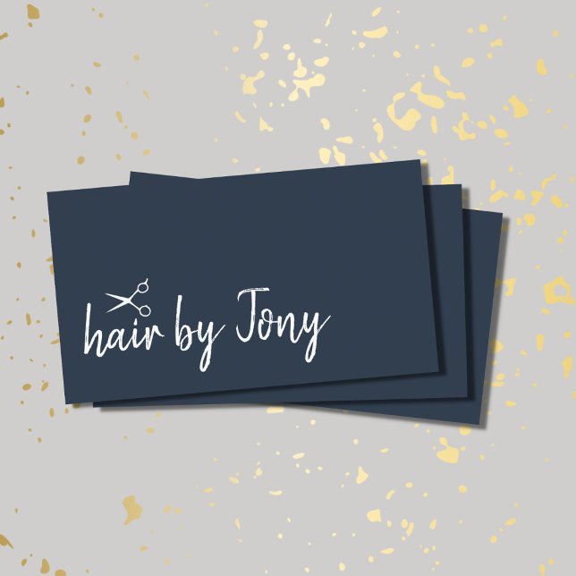 Elegant Minimal Blue White Hair Stylist Visitenkarte (Von Creator hochgeladen)