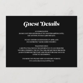 Elegant Minimal Bold Black Wedding Guest Details Begleitkarte