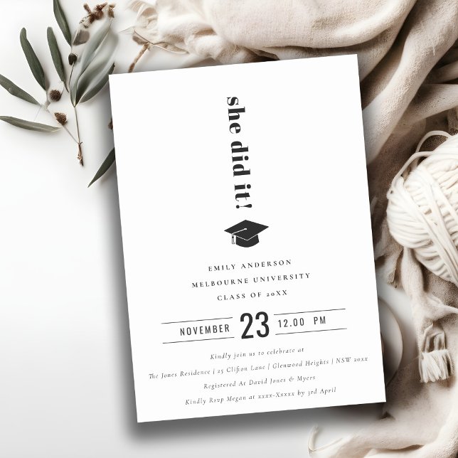 Elegant Minimal Bold Typografy Graduation Cap Einladung (Von Creator hochgeladen)