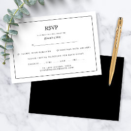 Elegant Minimal Border Black and White Wedding RSVP Karte