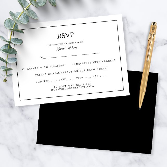 Elegant Minimal Border Black and White Wedding RSVP Karte (Von Creator hochgeladen)