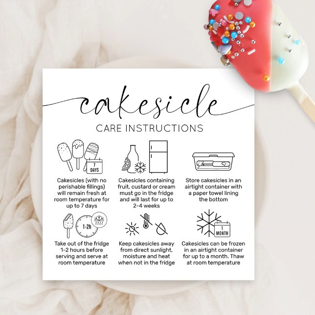 Elegant Minimal Cakesicles Care Instructions Card Quadratische Visitenkarte (Von Creator hochgeladen)