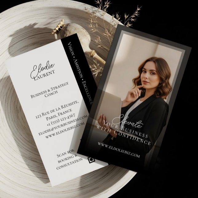 Elegant Minimal Consulting Coach Photo QR Code Visitenkarte (Elegant Minimal Consulting Coach Photo QR Code Business Card)