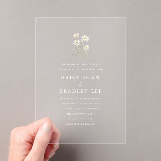 Elegant Minimal Daisy Floral Wedding Acryleinladungen (Insitu (Handheld))