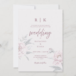 Elegant Minimal Dusky Pink Peony Floral Wedding  Einladung
